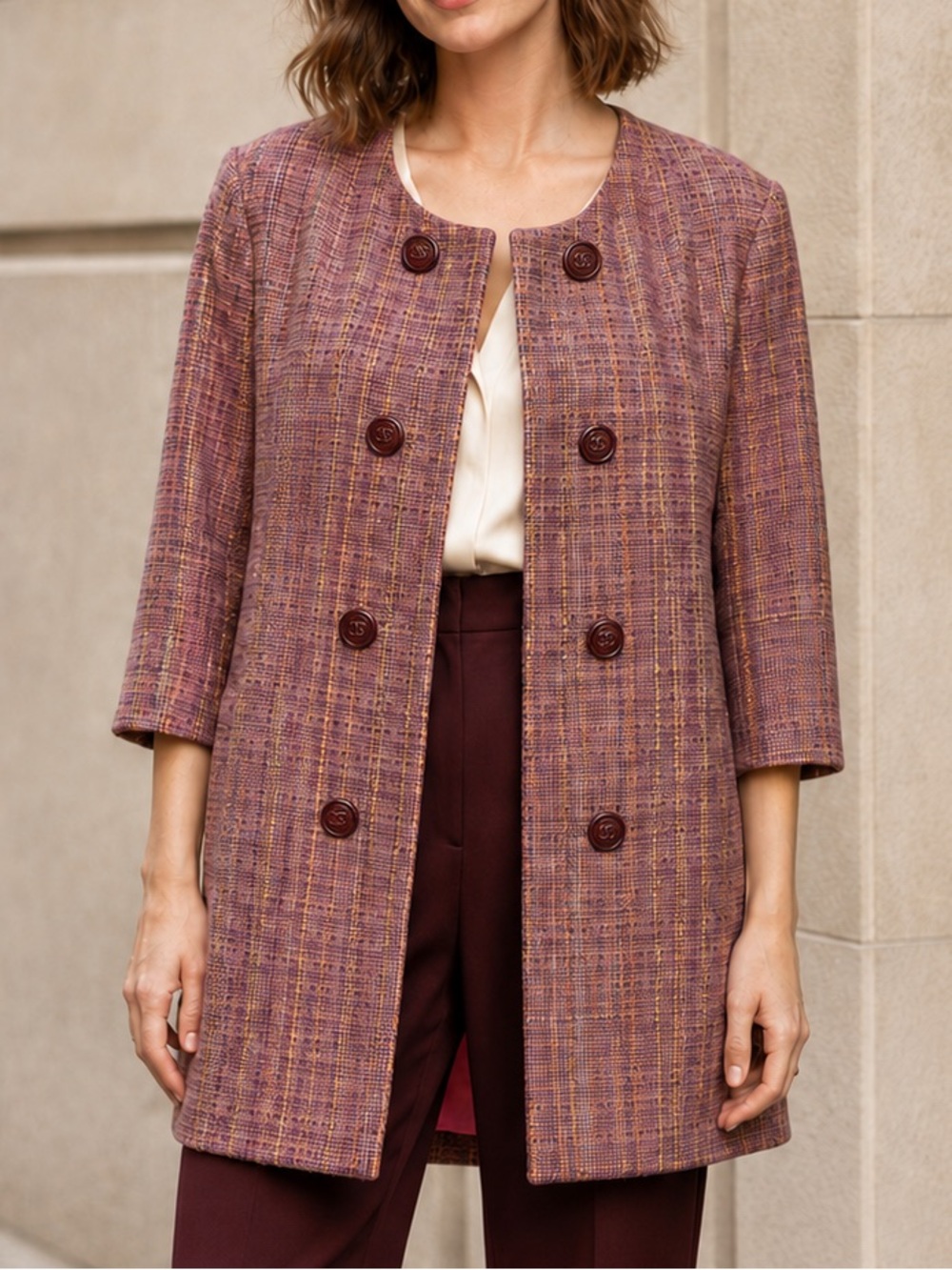 VTG Double Breasted Tweed Coat Women's Sz. S